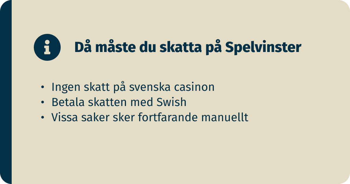 ingen skatt på spelvinster på svenska casinon med swish