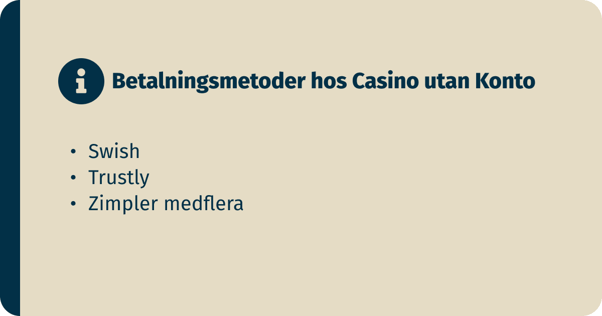 betalningsmetoder hos casino utan konto